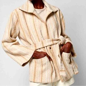 Faherty Women Jacket June Lake Ivory Beige Textured Woven Oversized